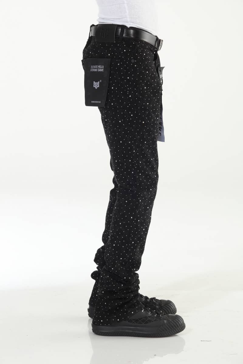 Black Rhinestone Covered Stacked Flare: 30