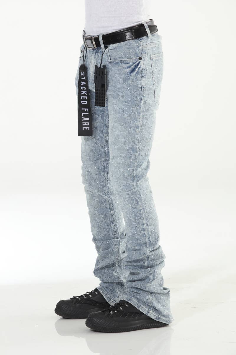 Blue Rhinestone Covered Stacked Flare: 32