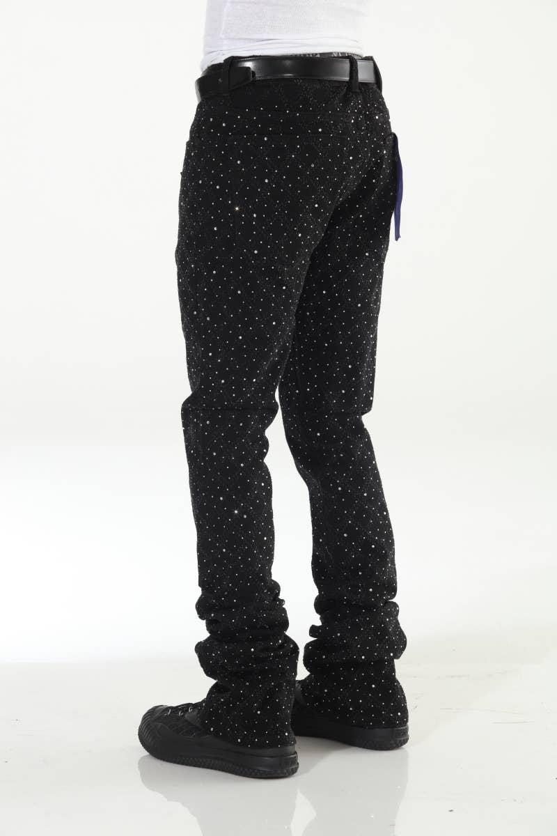 Black Rhinestone Covered Stacked Flare: 34