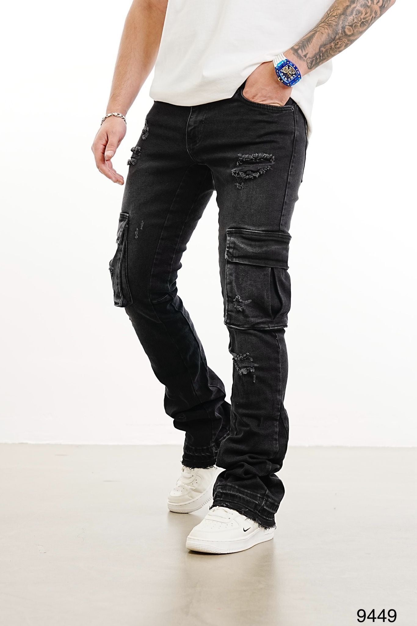 Black Premium cargo flare Pants