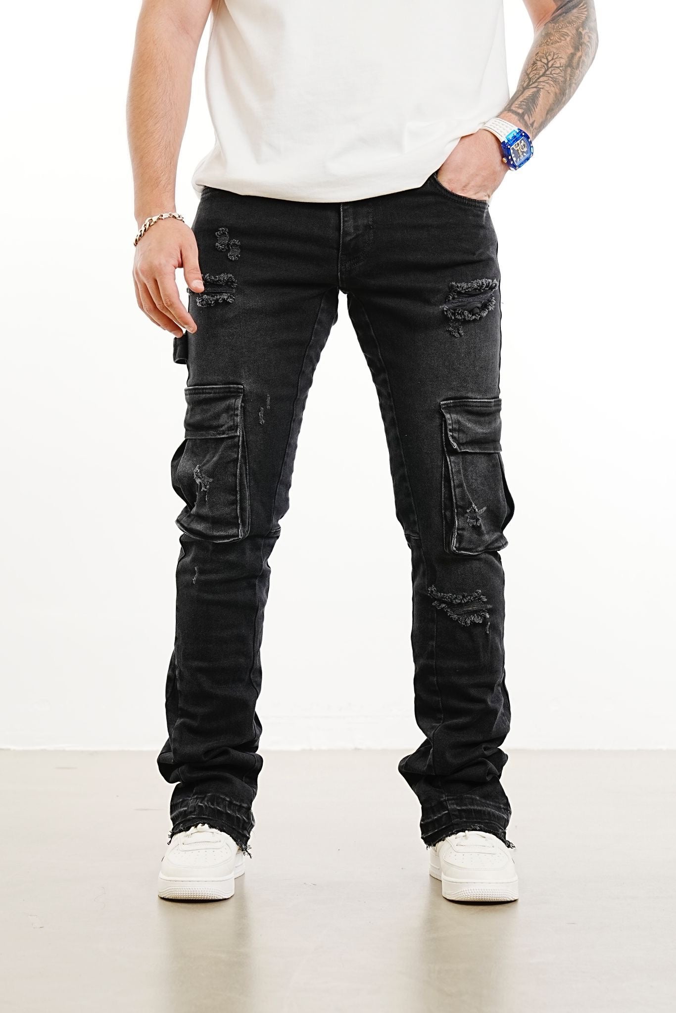 Black Premium cargo flare Pants