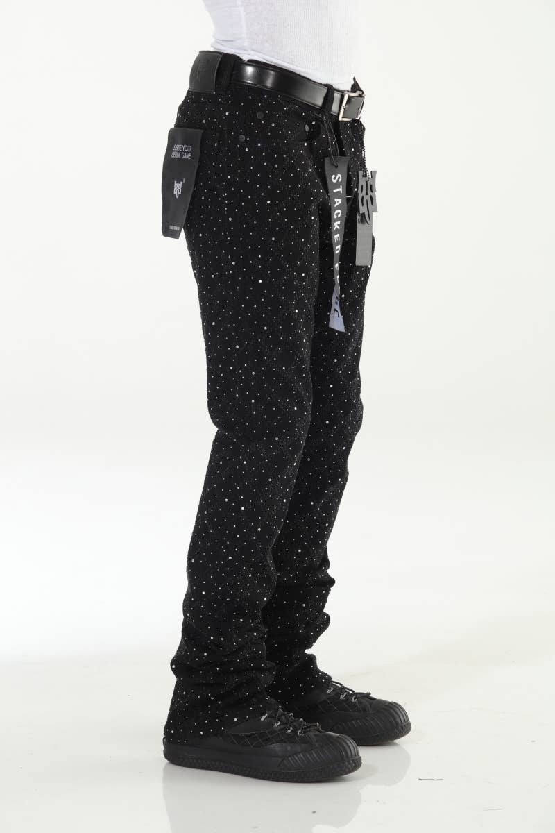 Black Rhinestone Covered Stacked Flare: 30