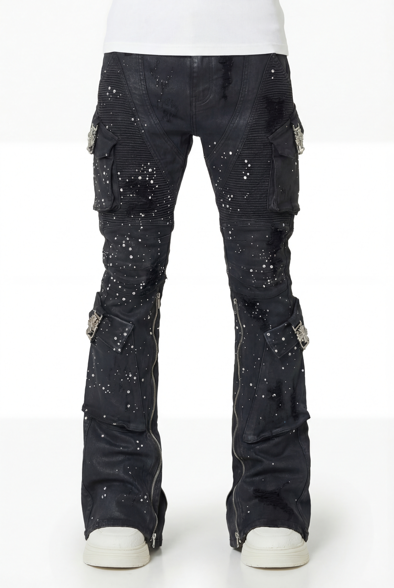 Embellished Black Ops Waxed Denim