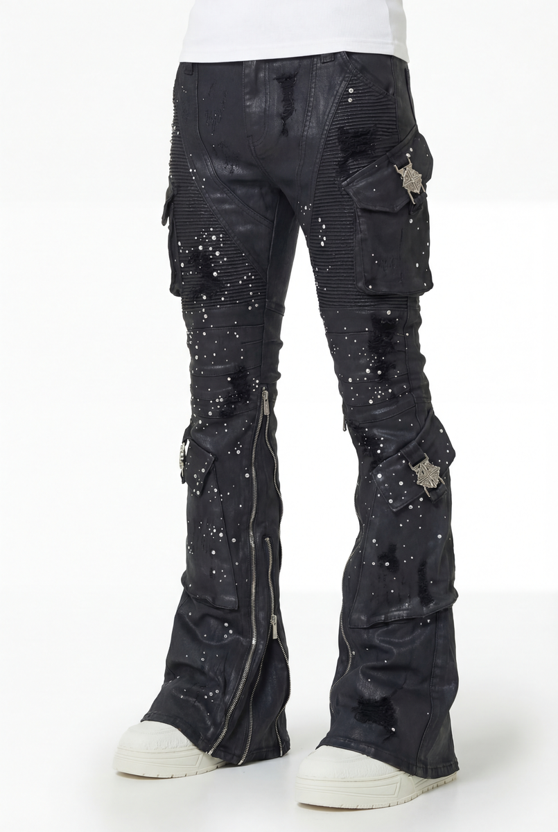 Embellished Black Ops Waxed Denim