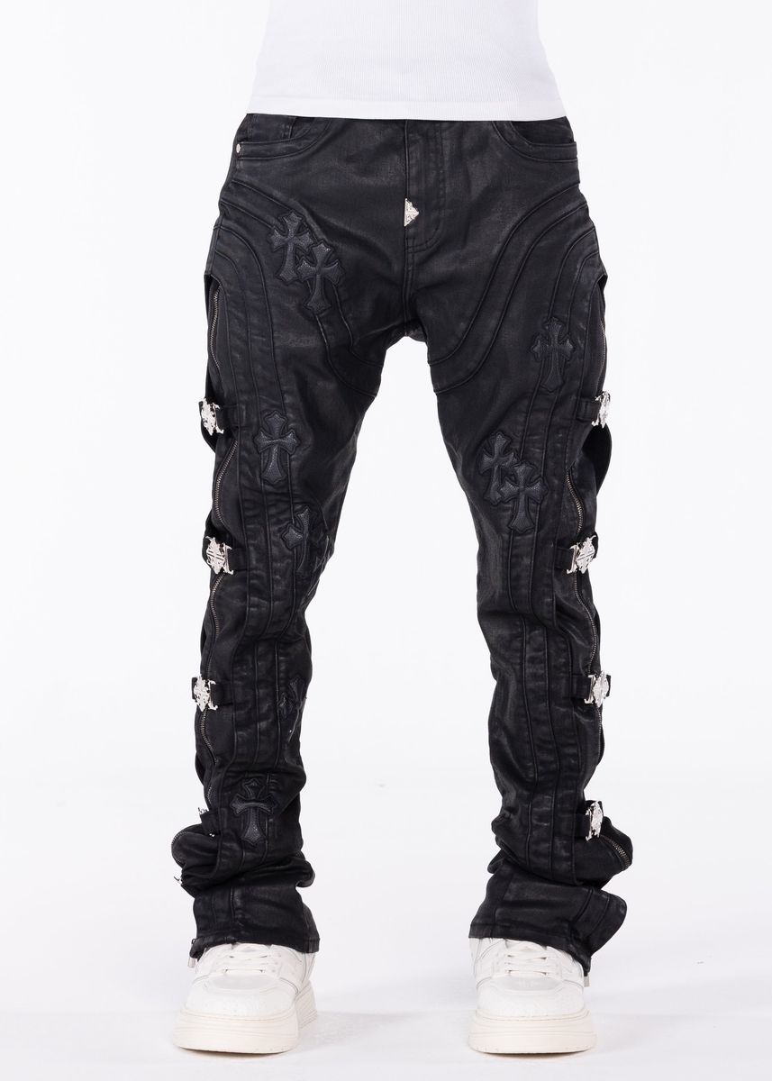 All Black Cross Buckle Denim