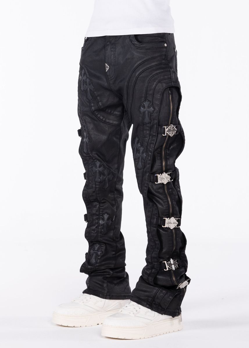 All Black Cross Buckle Denim