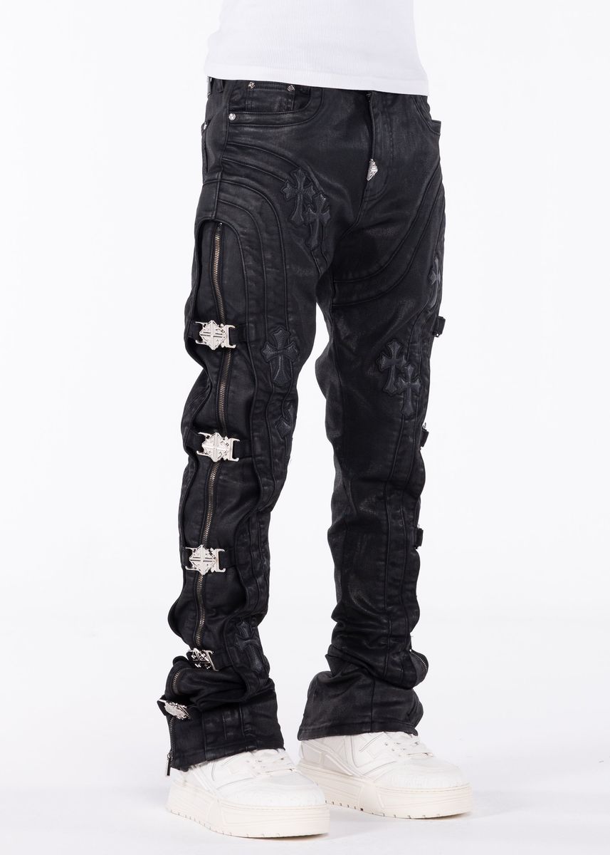 All Black Cross Buckle Denim