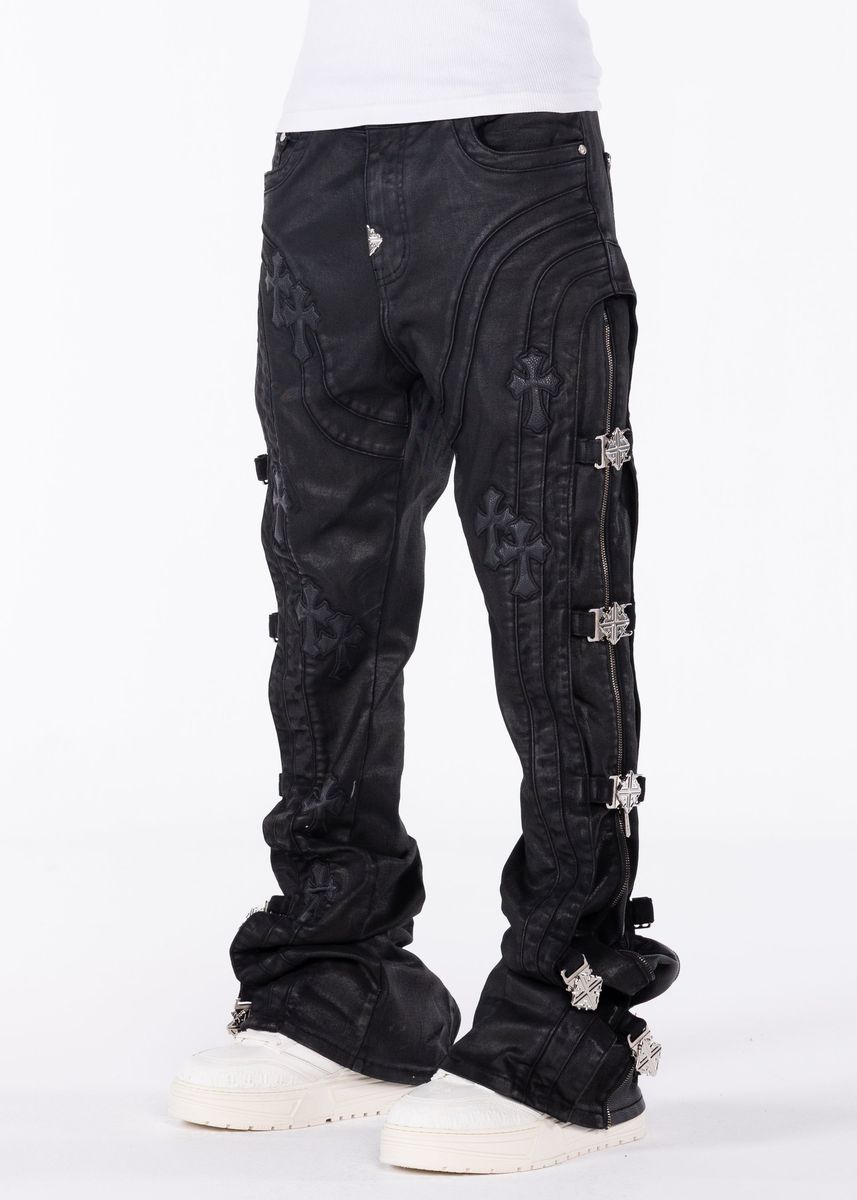 All Black Cross Buckle Denim