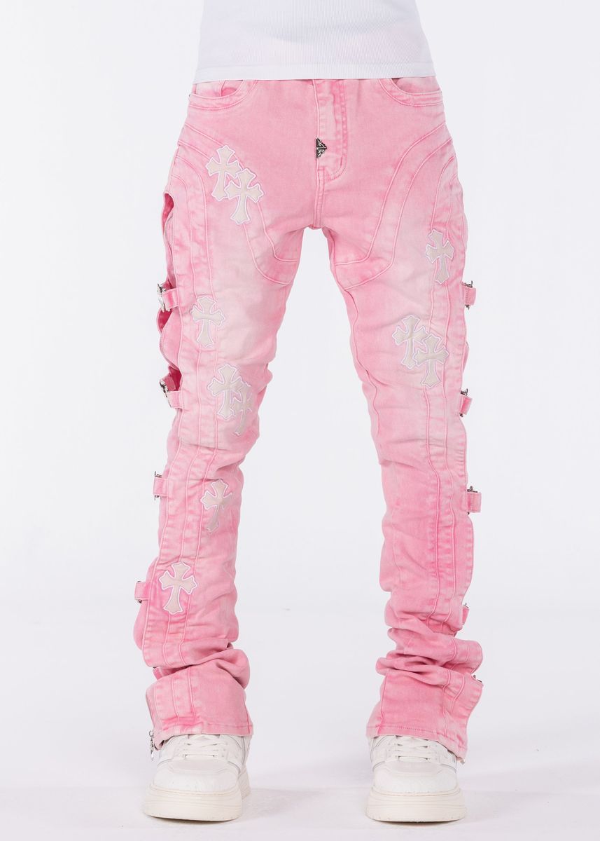 French Rose Cross Buckle Denim Pink Guapi