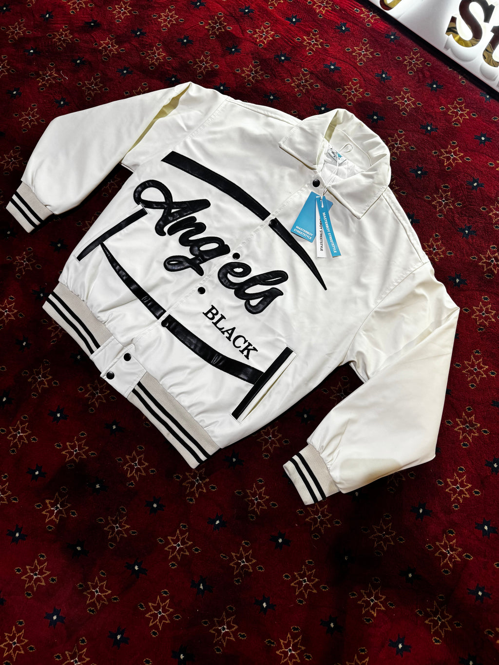 Masterboy Black angels varsity leather jacket