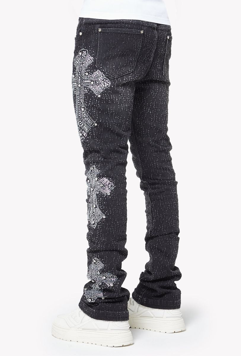 Vintage Black Distressed Cross Denim