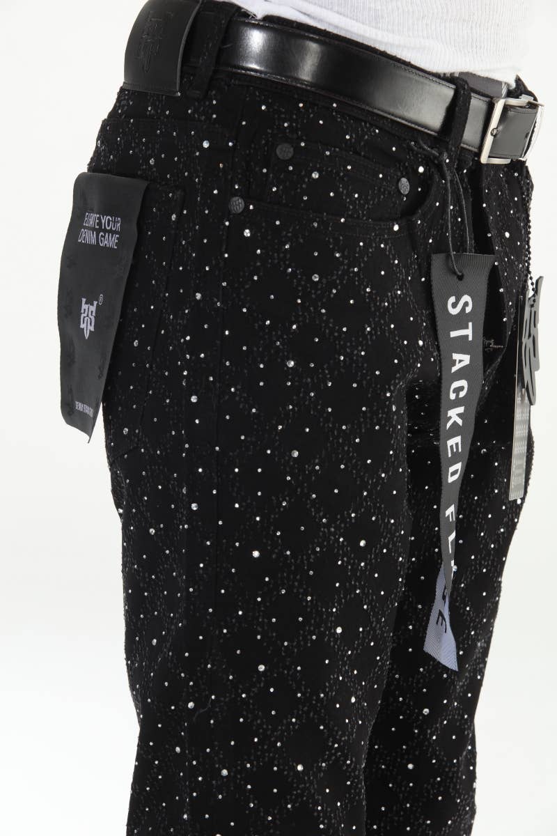 Black Rhinestone Covered Stacked Flare: 36