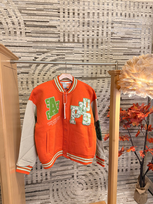 Orange Off the system varsity jacket
