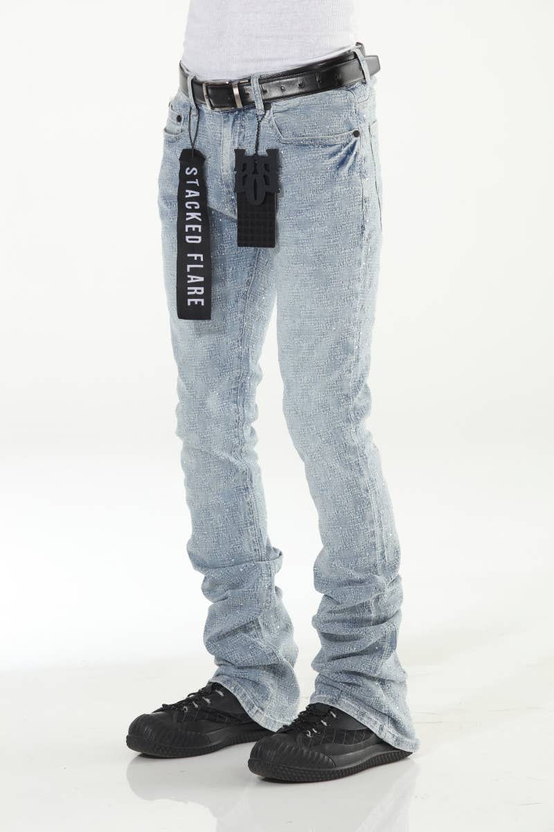 Blue Rhinestone Covered Stacked Flare