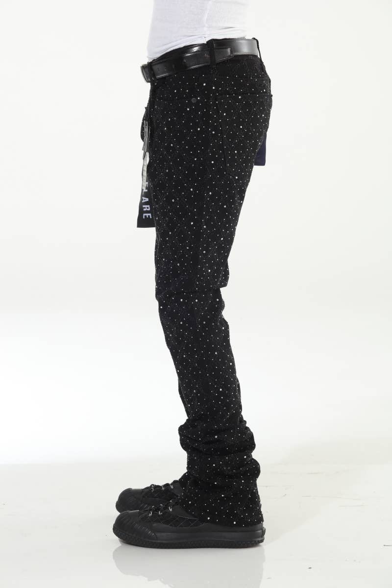 Black Rhinestone Covered Stacked Flare: 32