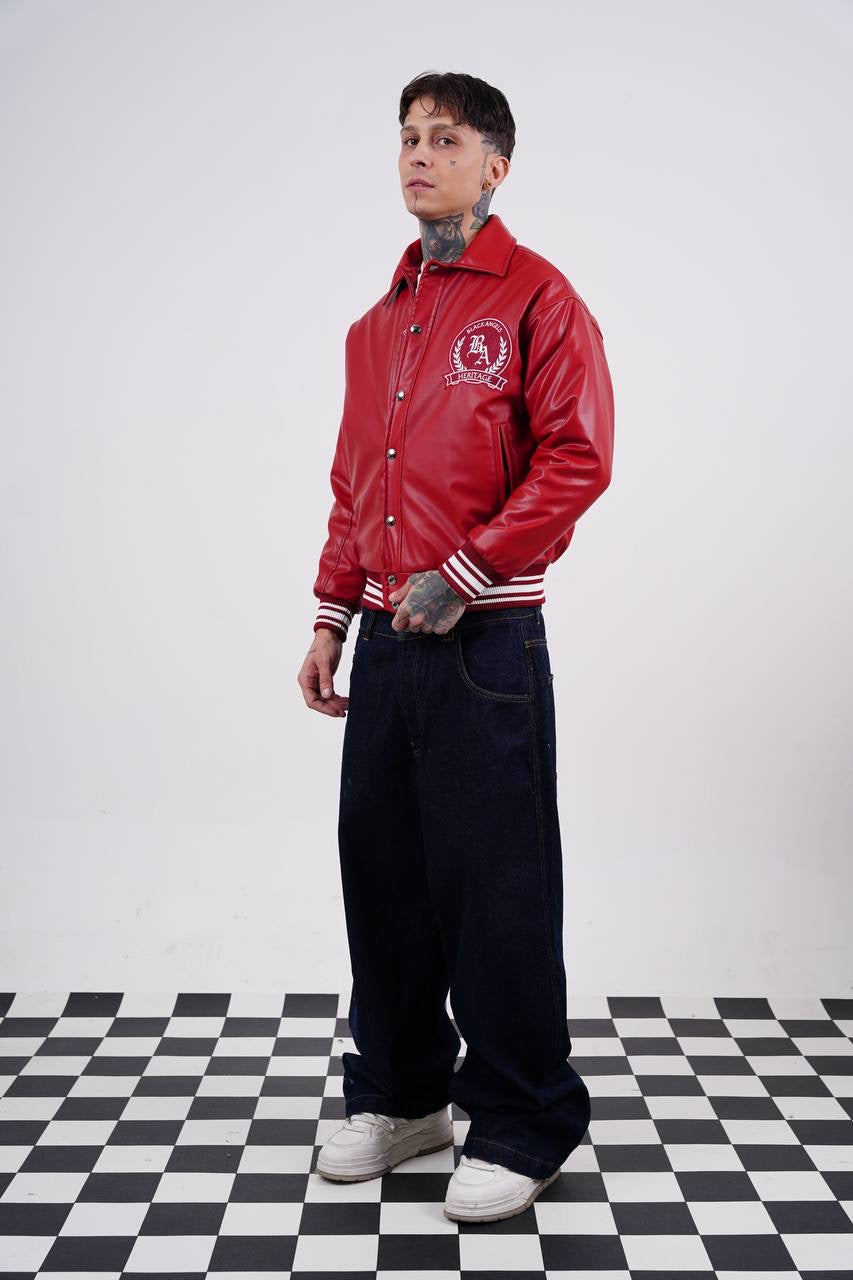 Masterboy Black angels varsity leather jacket