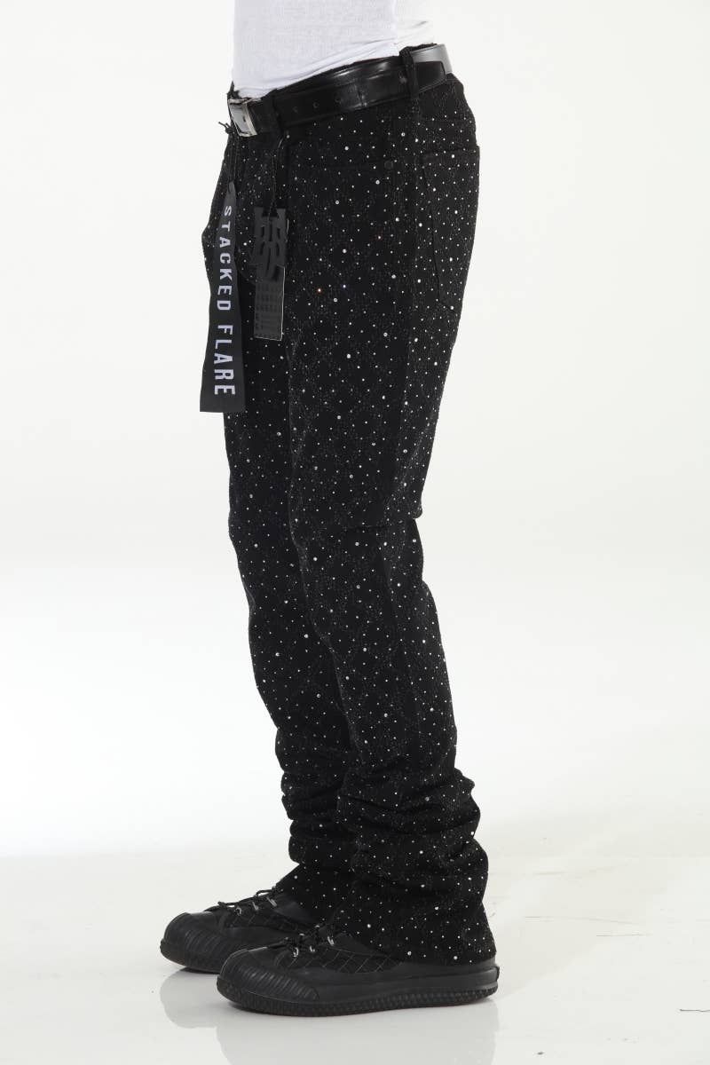 Black Rhinestone Covered Stacked Flare: 32