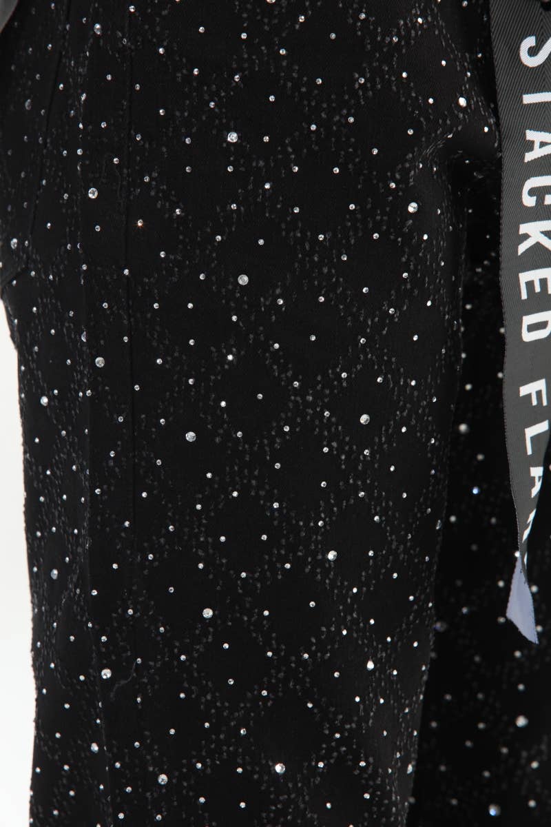 Black Rhinestone Covered Stacked Flare: 32