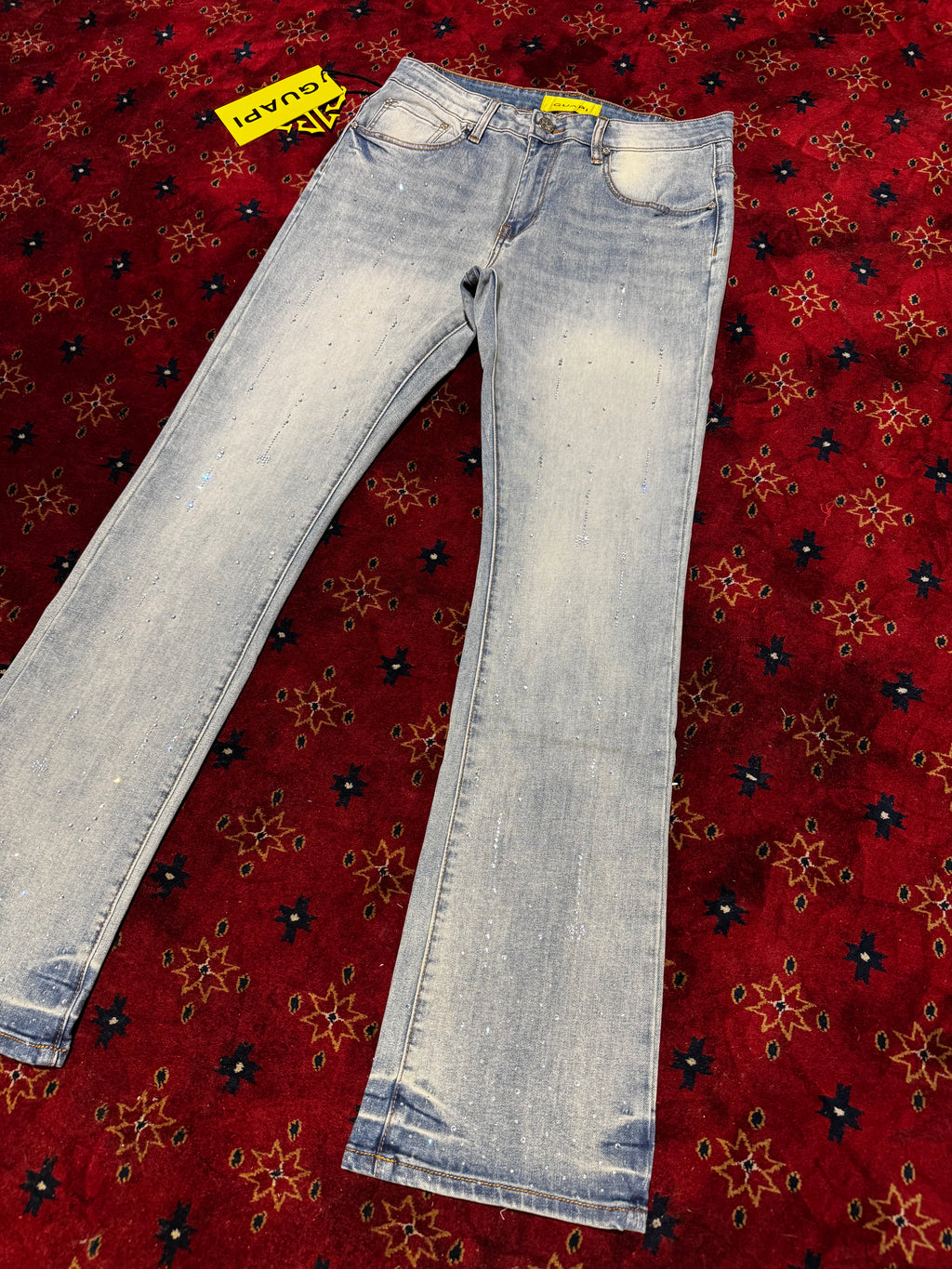 Guapi Blue skinny  Flare Denim Pants Rhinestone