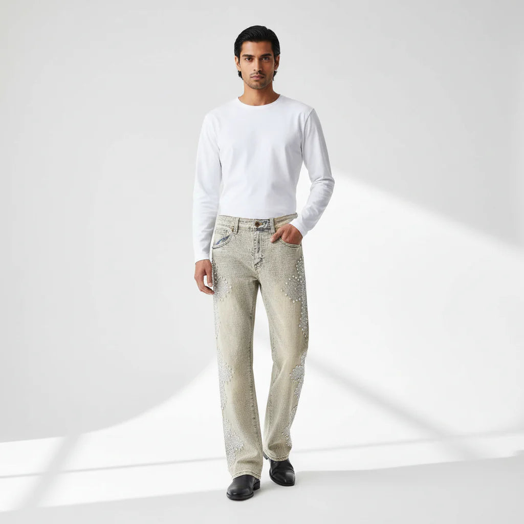 SANCTUM CROSS DENIM PANT – CENTURY PENTHOUSE TAN