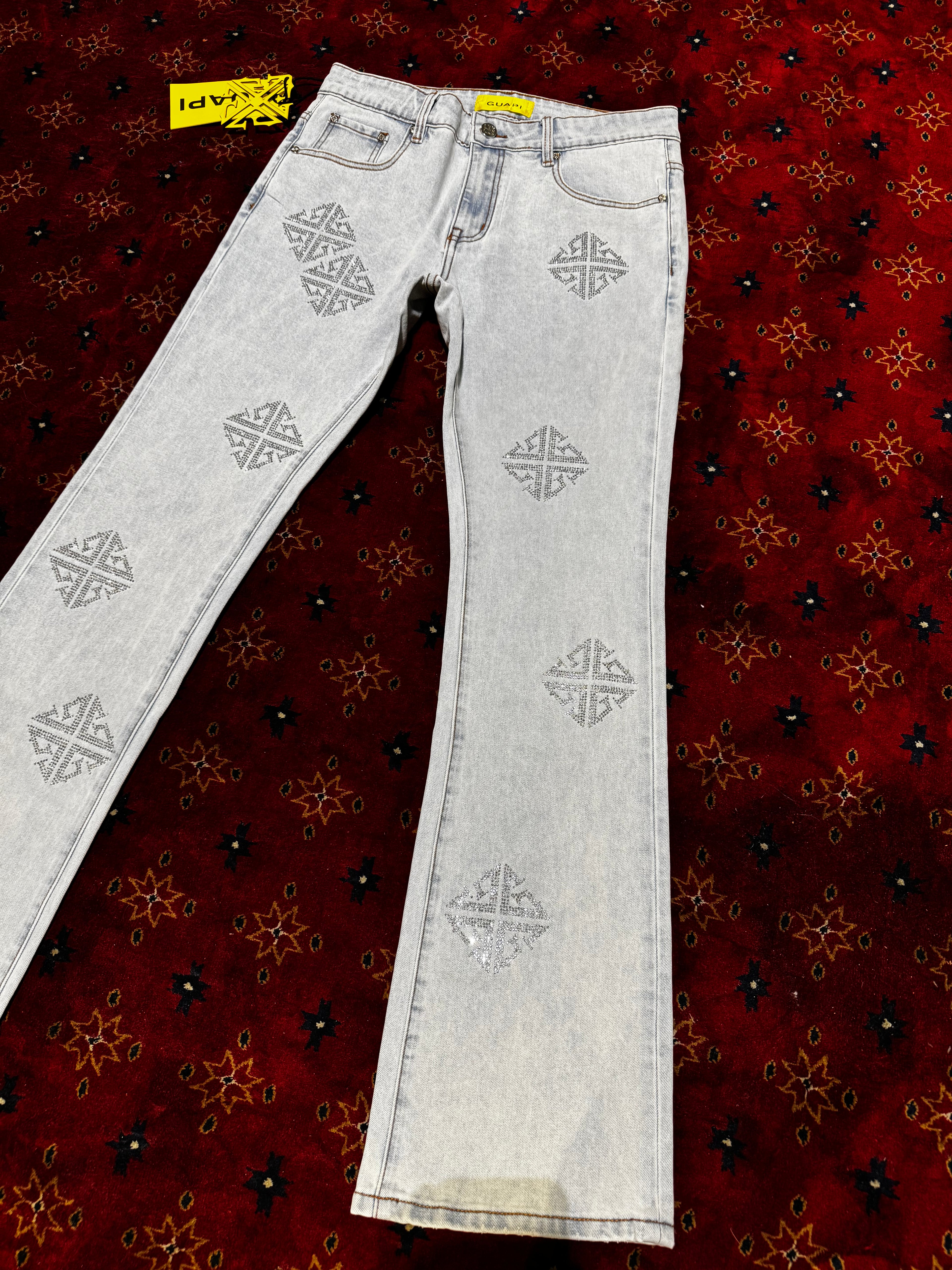 Guapi Blue skinny  Flare Denim Pants Rhinestone (Copy)