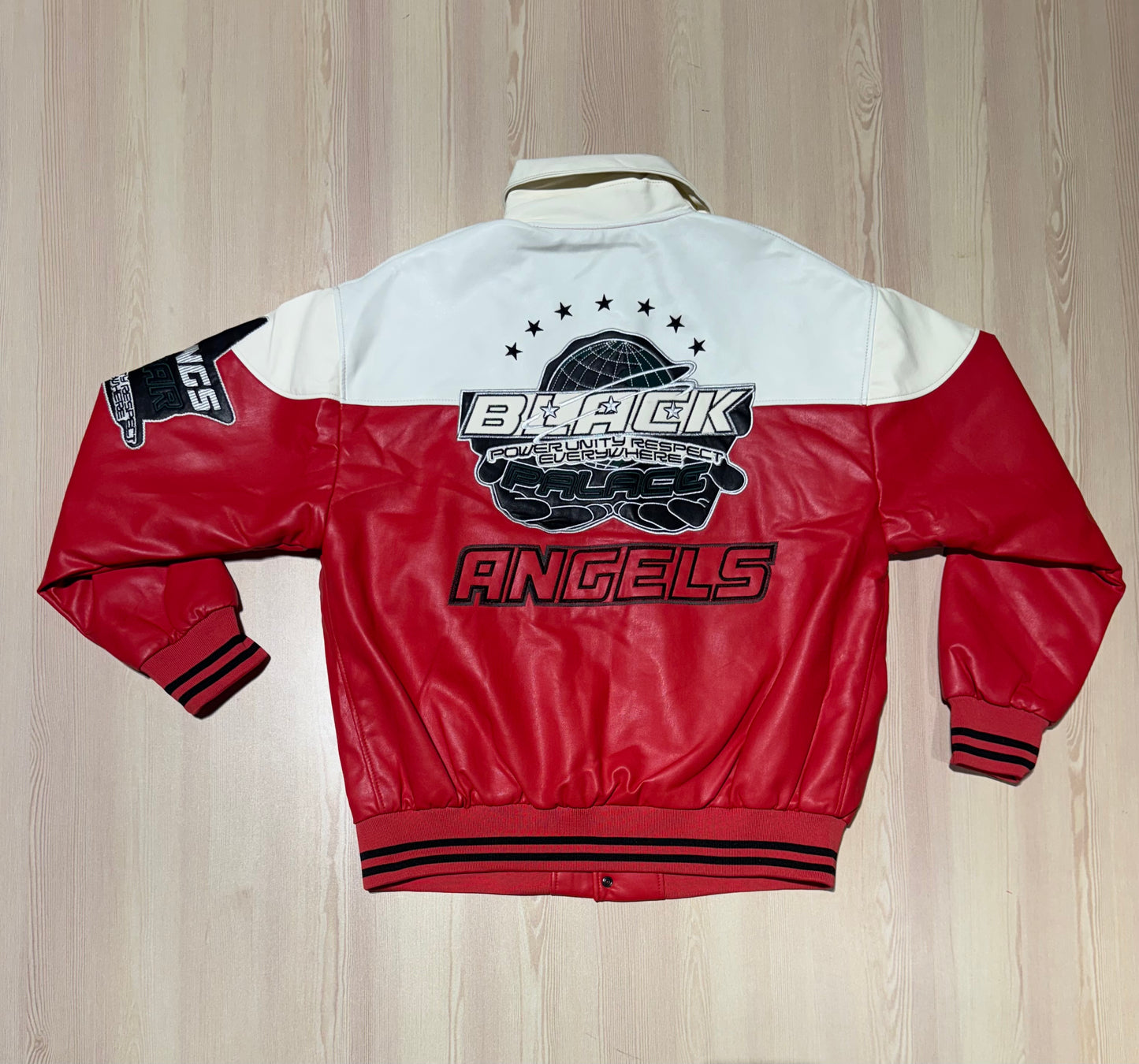 Black angels varsity leather jacket