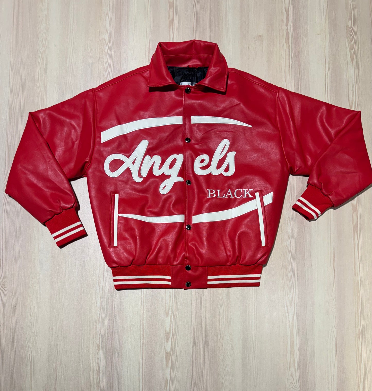 Black angels varsity leather jacket