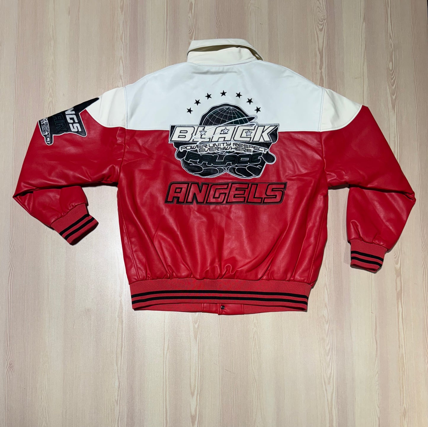 Black angels varsity leather jacket