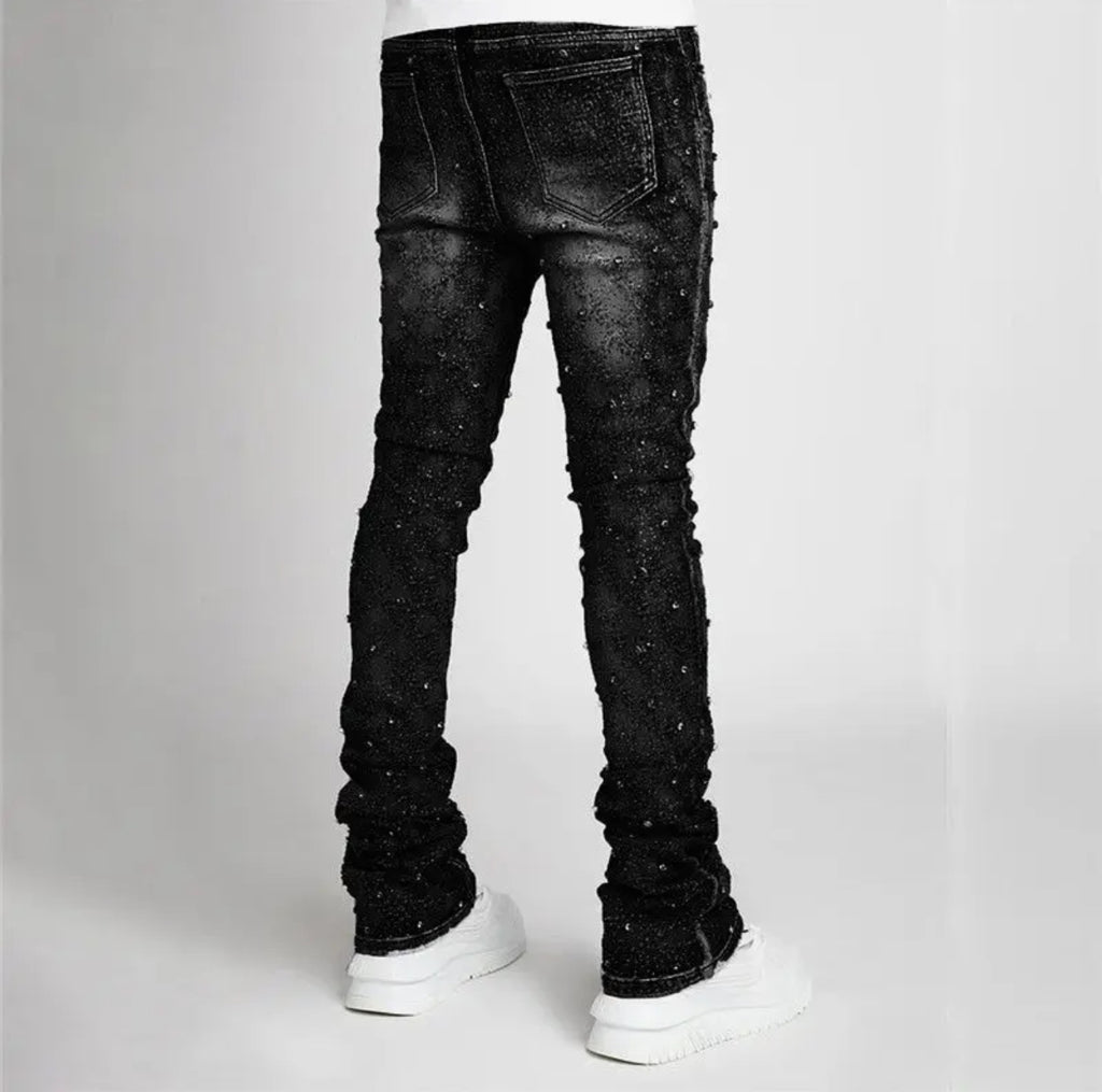 Mens rivet straight tube pants