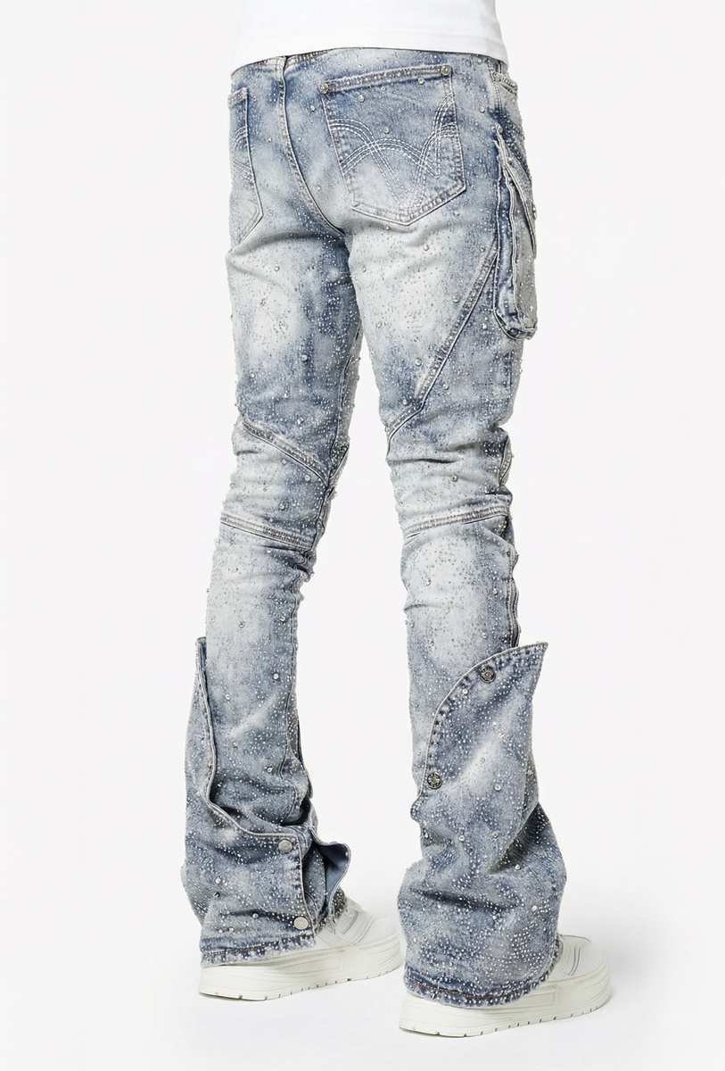Blue Coffin Arc Embellished Denim all over rhinestone