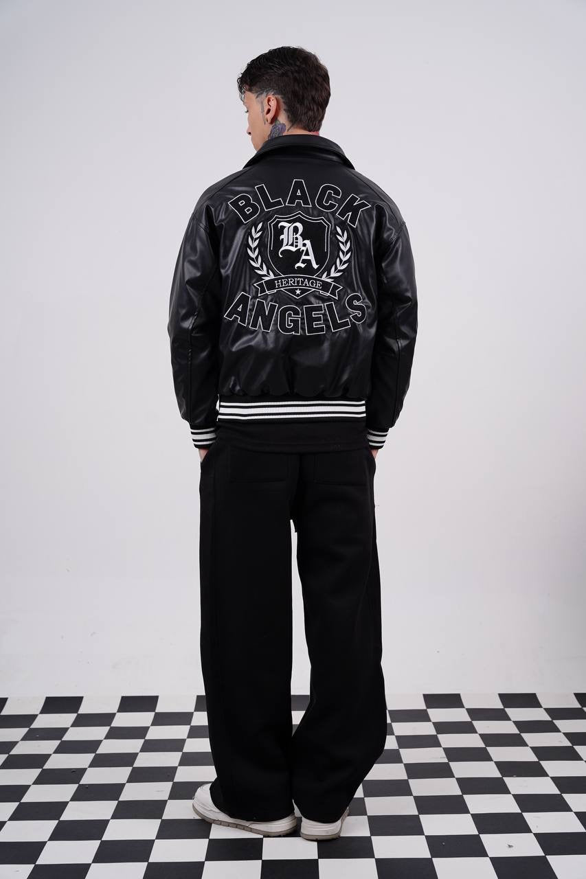 Masterboy Black angels varsity leather jacket
