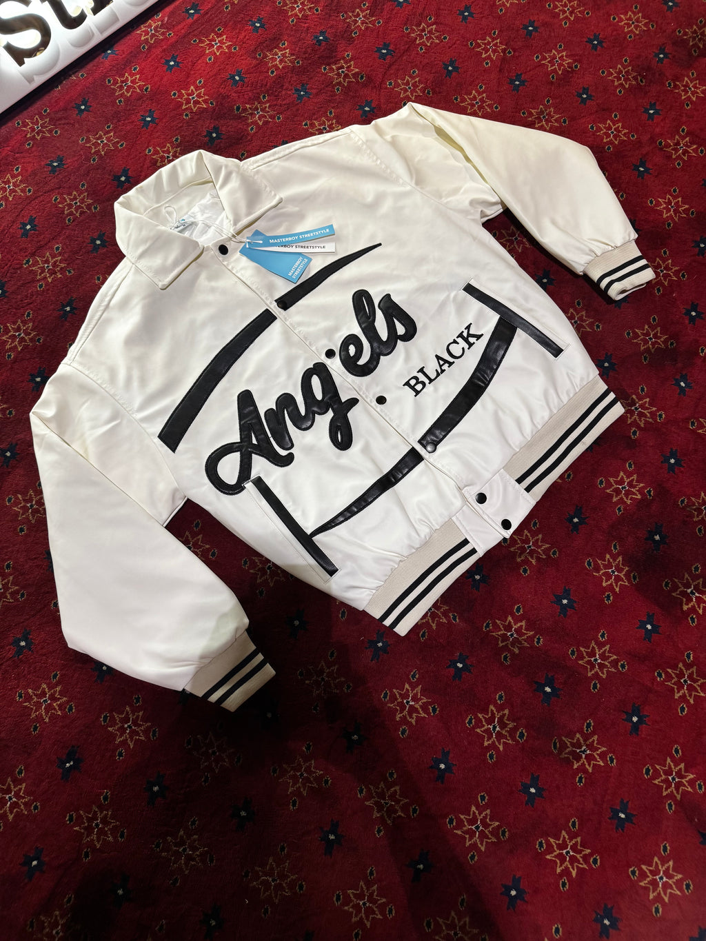 Masterboy Black angels varsity leather jacket