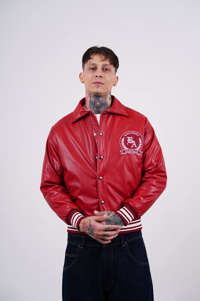 Masterboy Black angels varsity leather jacket