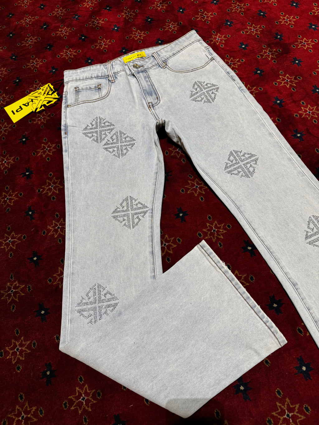 Guapi Blue skinny  Flare Denim Pants Rhinestone (Copy)