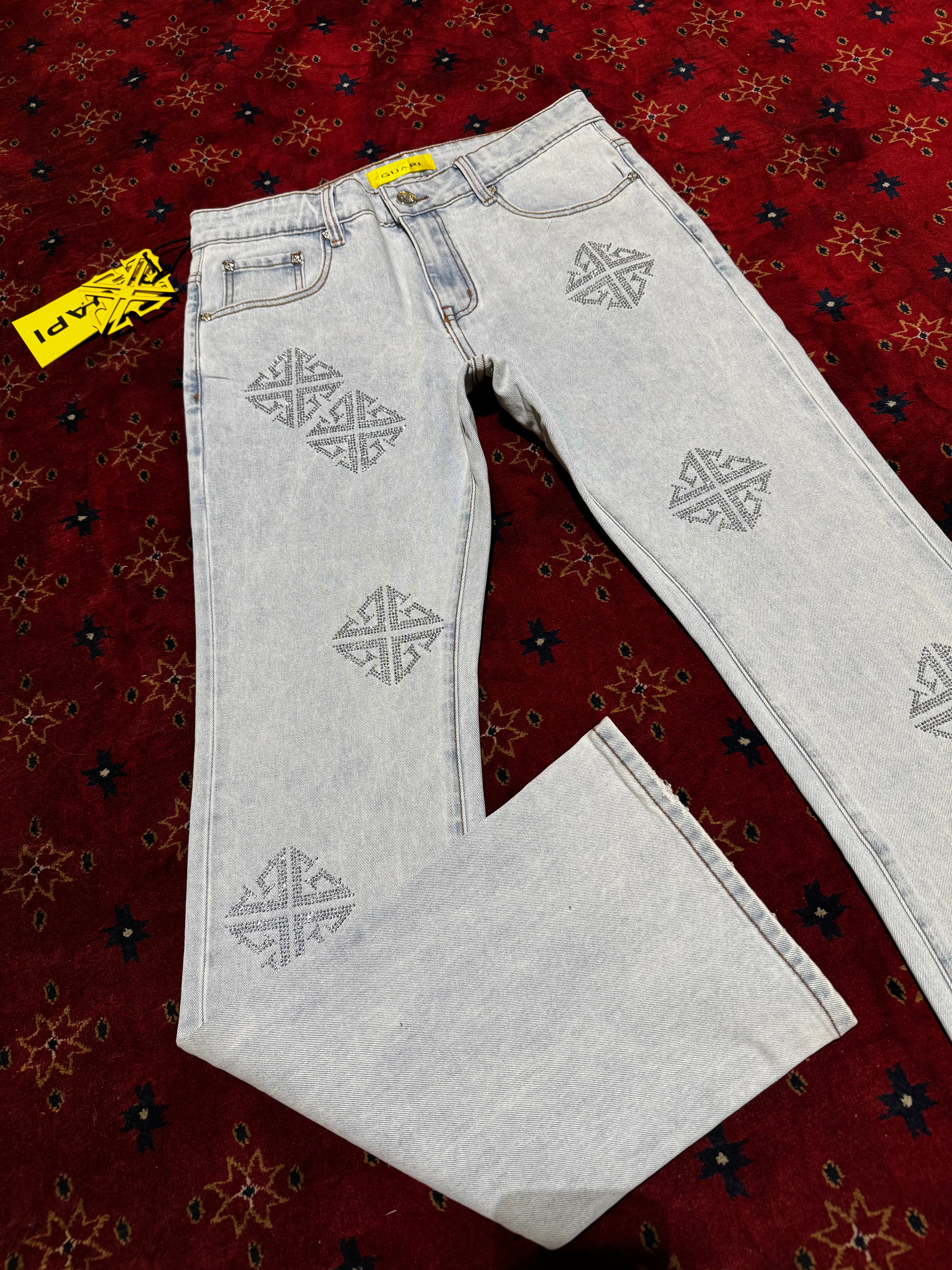 Guapi Blue skinny  Flare Denim Pants Rhinestone (Copy)