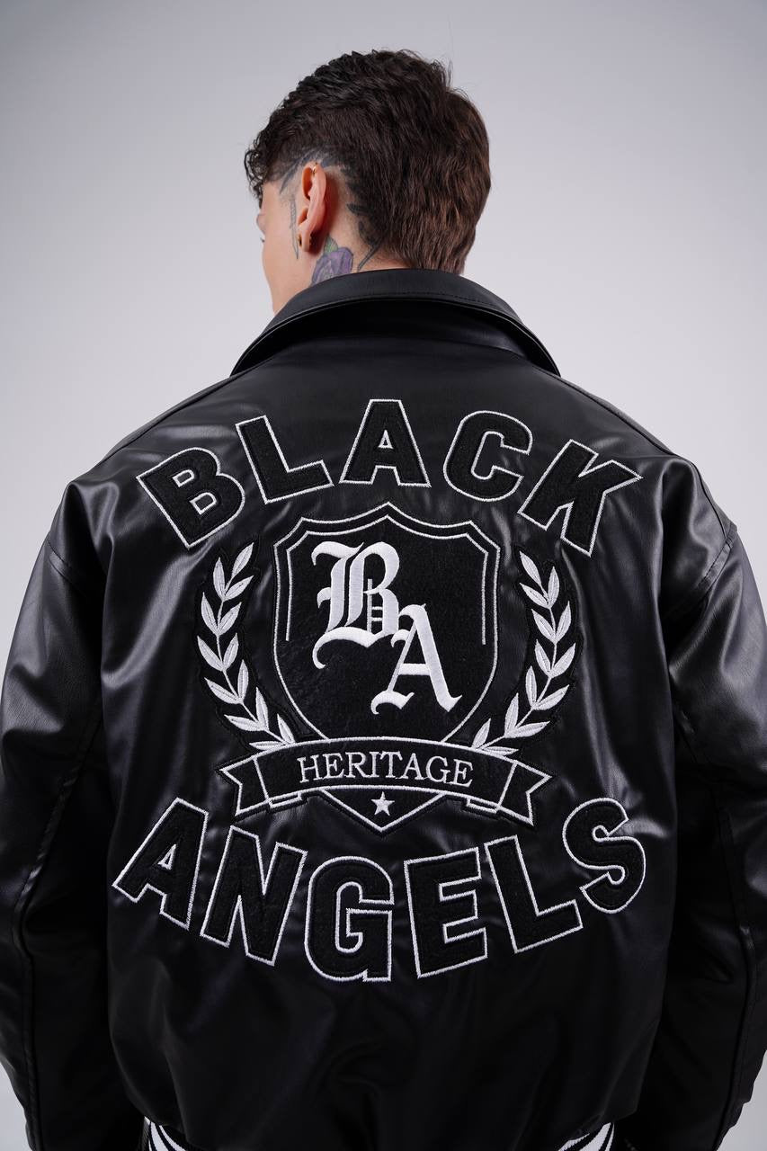 Masterboy Black angels varsity leather jacket