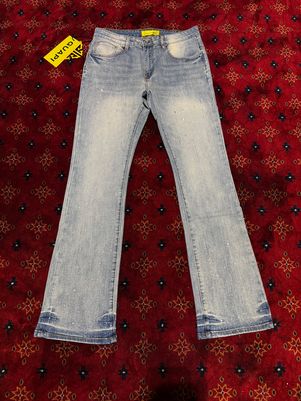 Guapi Blue skinny  Flare Denim Pants Rhinestone