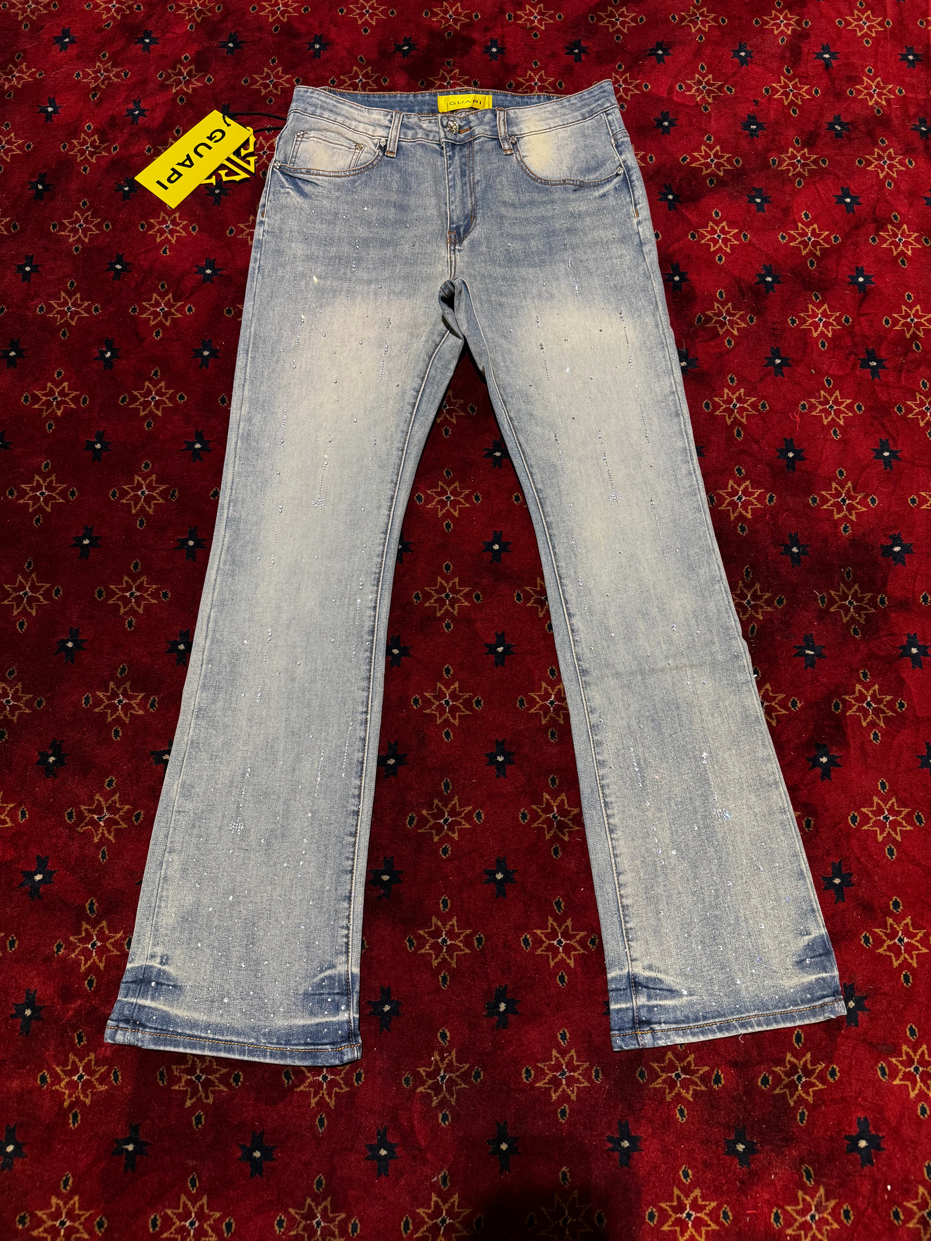 Guapi Blue skinny  Flare Denim Pants Rhinestone