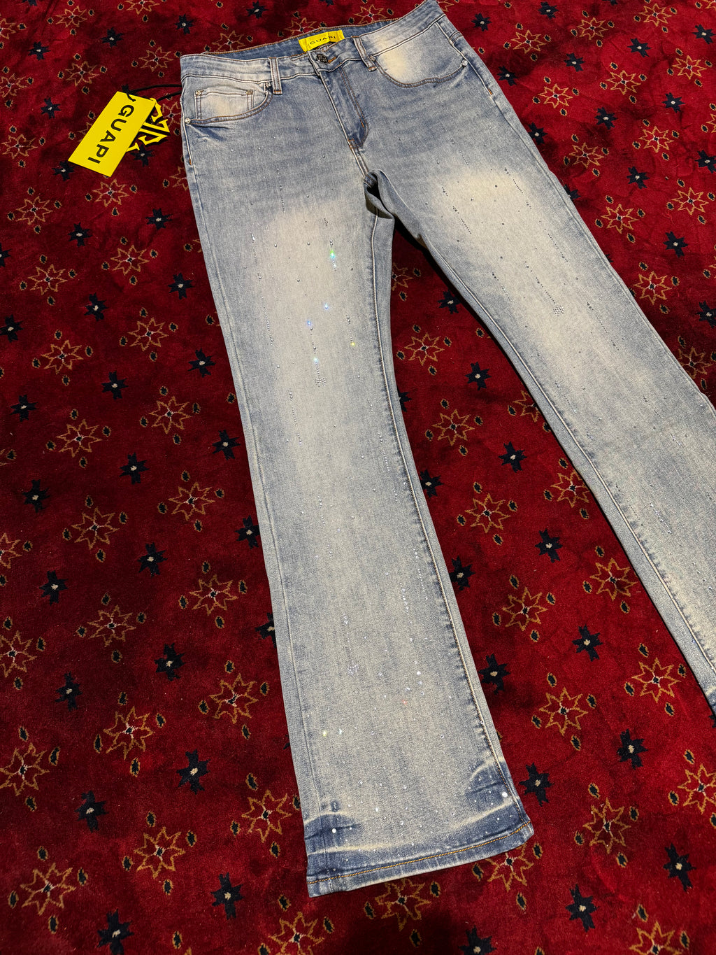 Guapi Blue skinny  Flare Denim Pants Rhinestone