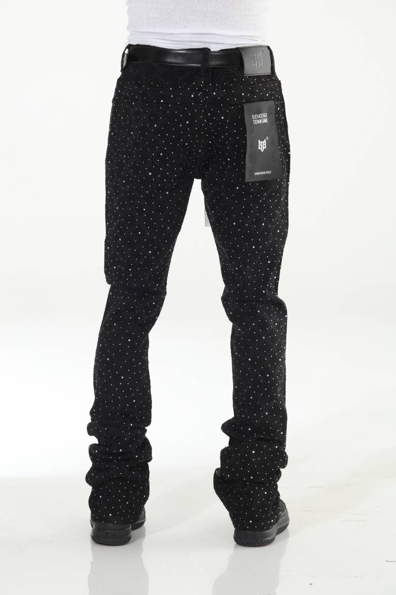 Black Rhinestone Covered Stacked Flare: 32