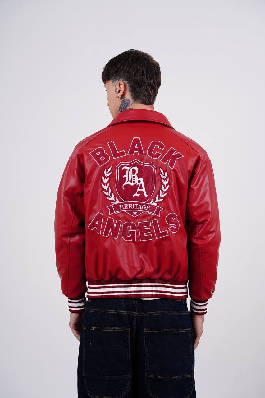 Masterboy Black angels varsity leather jacket