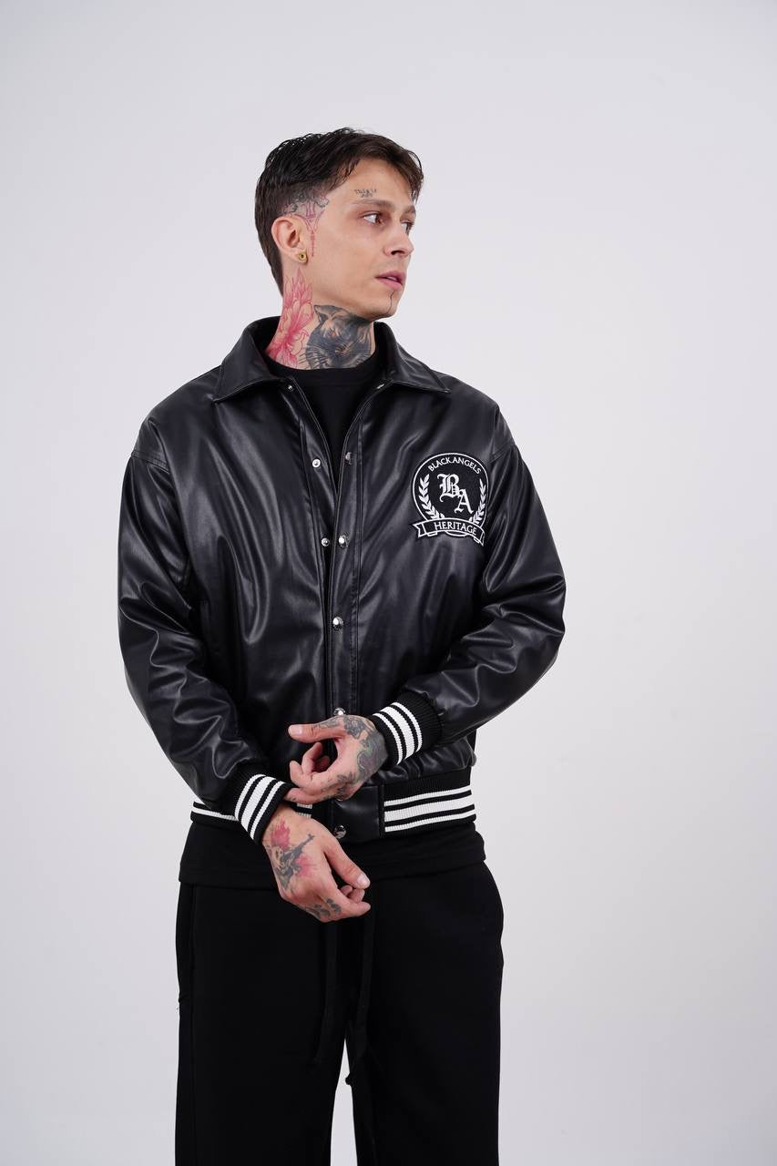 Masterboy Black angels varsity leather jacket