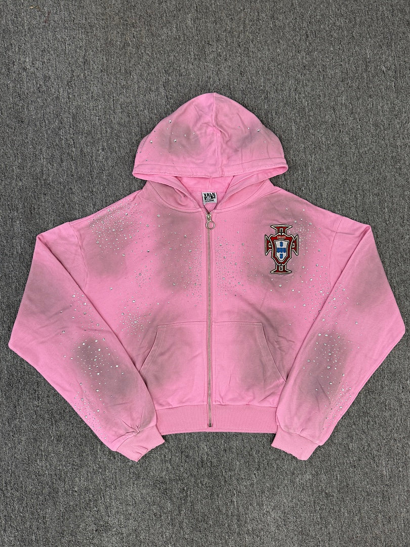 Valley Dreams pink Rhinestone Zip Up Hoodie