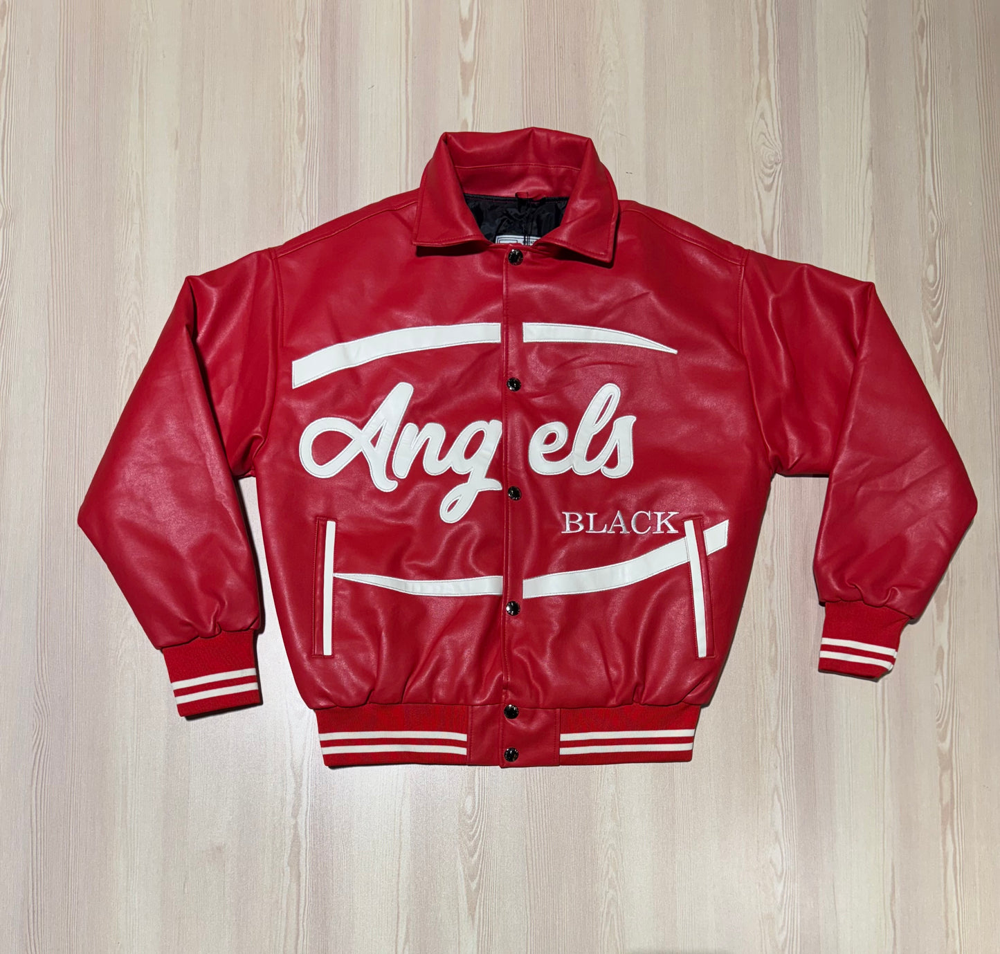 Black angels varsity leather jacket