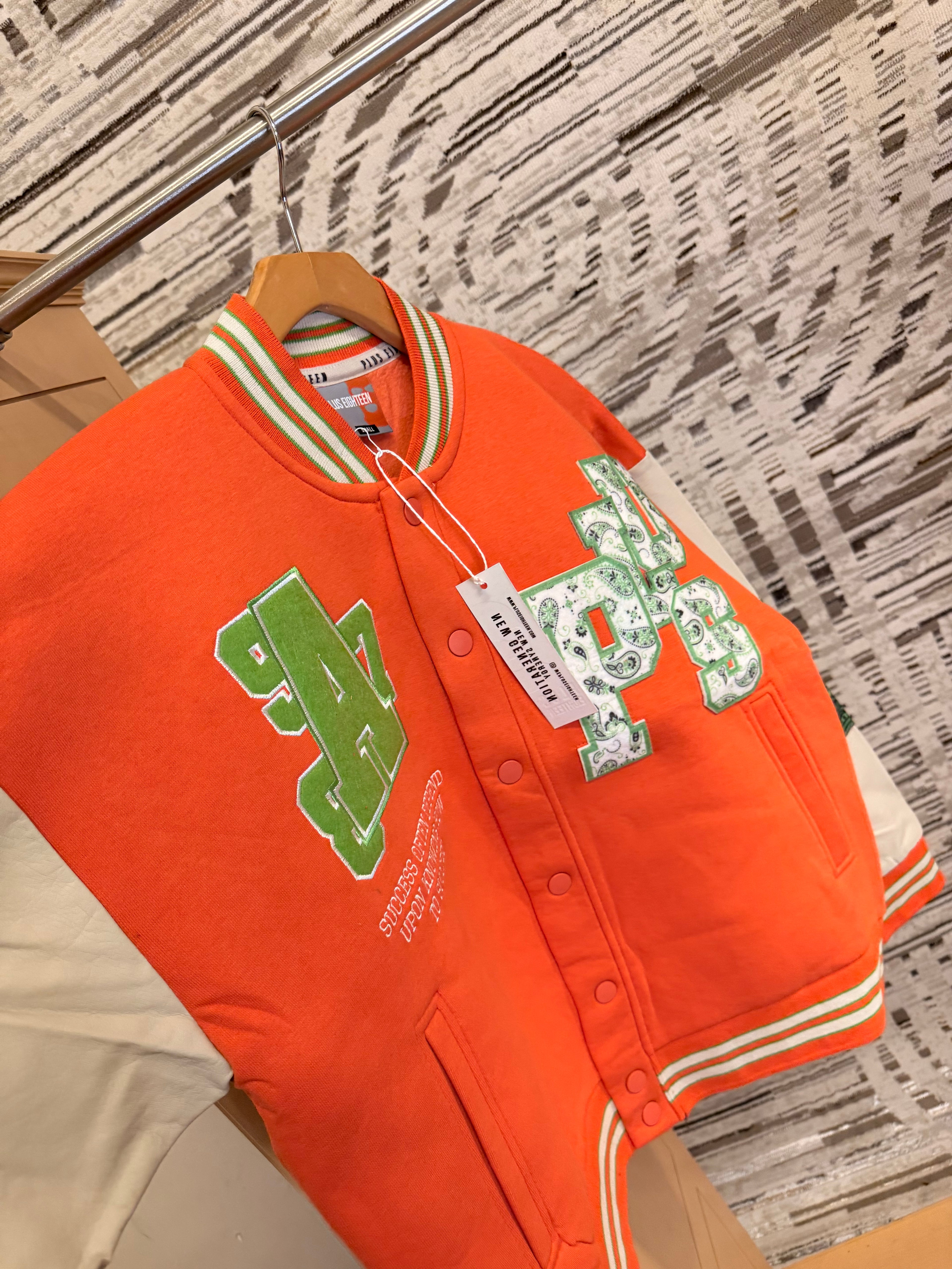 Orange Off the system varsity jacket