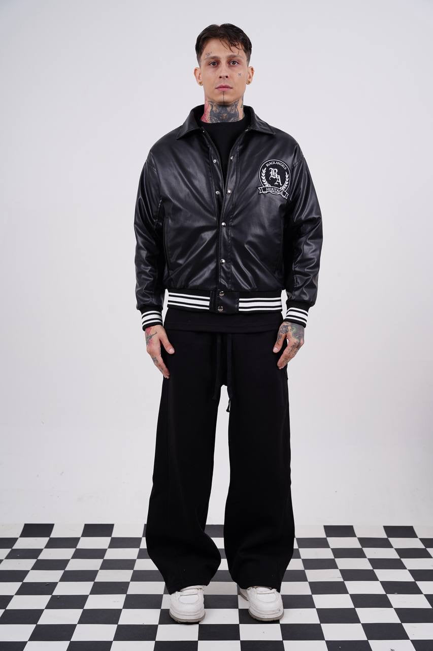 Masterboy Black angels varsity leather jacket