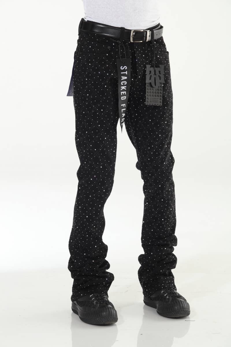 Black Rhinestone Covered Stacked Flare: 36