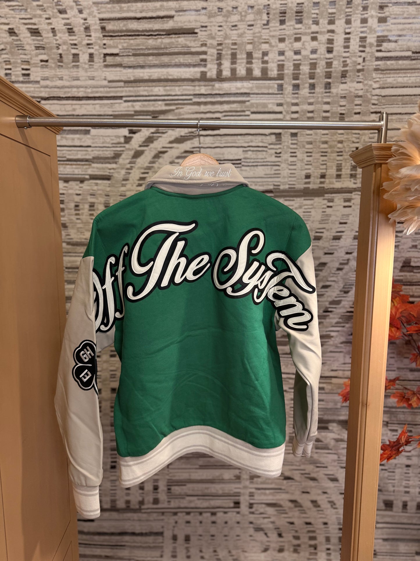 Off the system varsity jacket