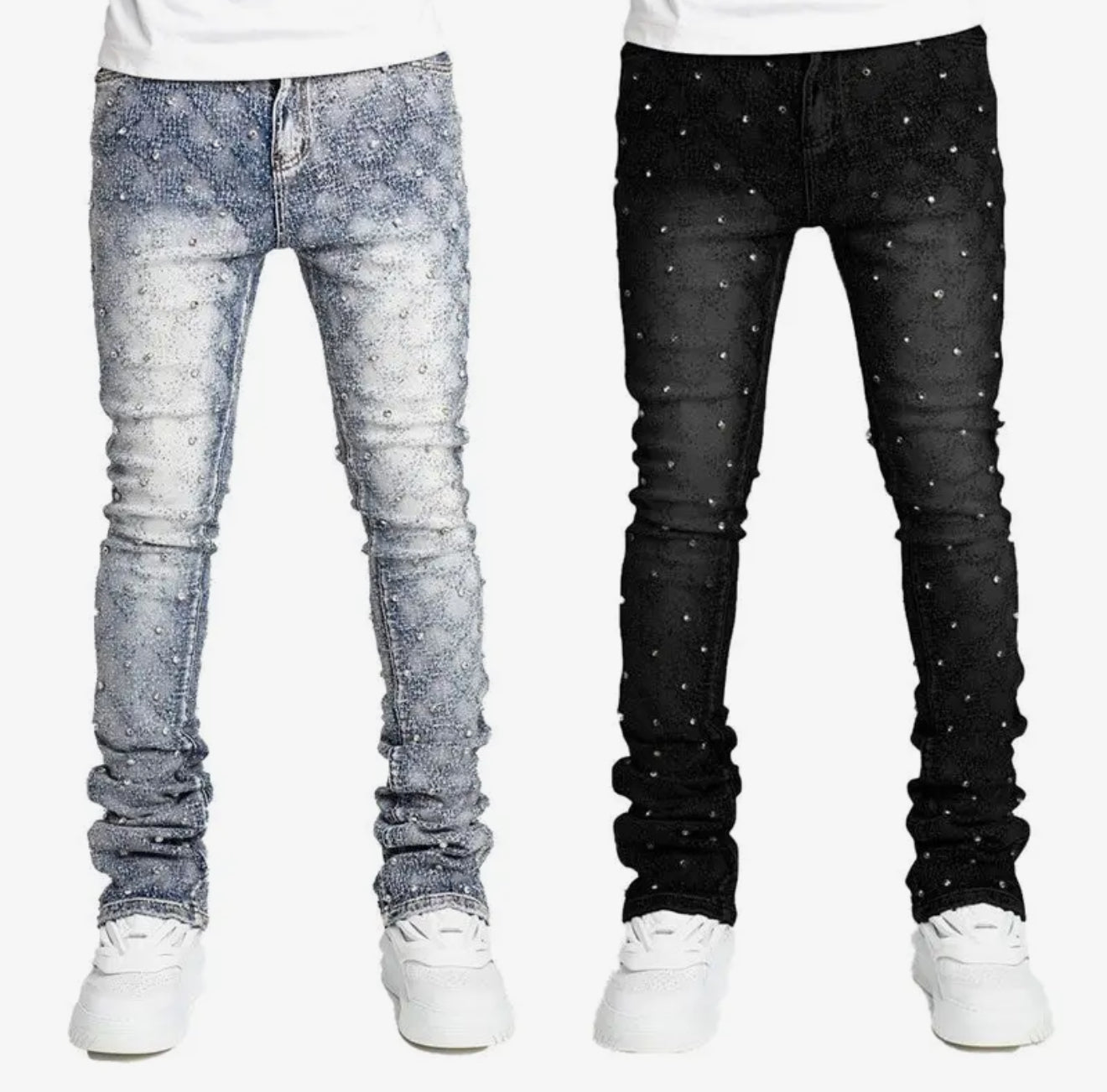 Mens rivet straight tube pants