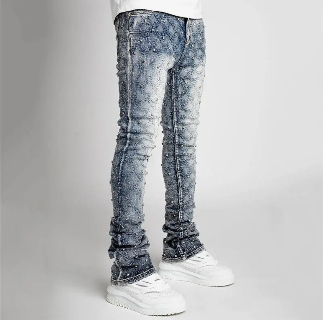 Mens rivet straight tube pants